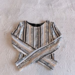 Long Sleeve Sequin Cropped Top
